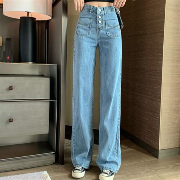 autumn 2020 new design fashion small pocket single breasted women's high waist wide leg straight jeans trousers, Blue
autumn 2020 new design fashion small pocket single breasted women's high waist wide leg straight jeans trousers, Blue