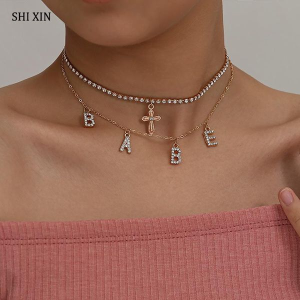 shixin 2 pcs/set crystal chain with cross/letter pendant necklace for women layered babe short choker necklace rhinestone collar, Golden;silver
shixin 2 pcs/set crystal chain with cross/letter pendant necklace for women layered babe short choker necklace rhinestone collar, Golden;silver