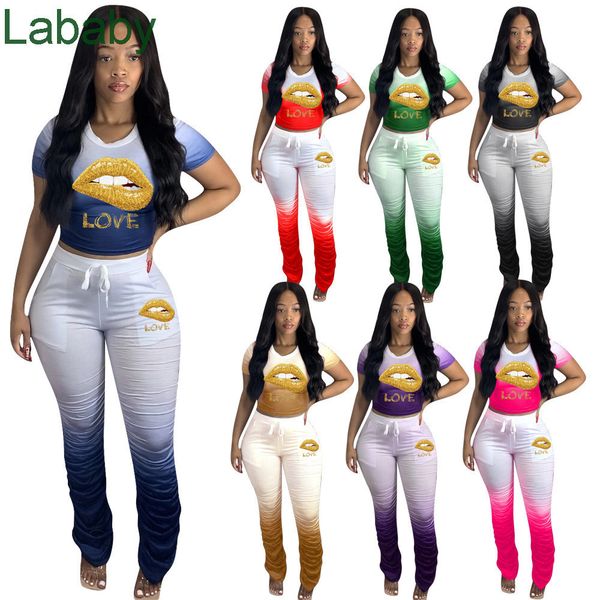 women tracksuit two pieces set gradient colour pattern letter printed short sleeve long pleated pants ladies casual suits sportwear, Gray
women tracksuit two pieces set gradient colour pattern letter printed short sleeve long pleated pants ladies casual suits sportwear, Gray