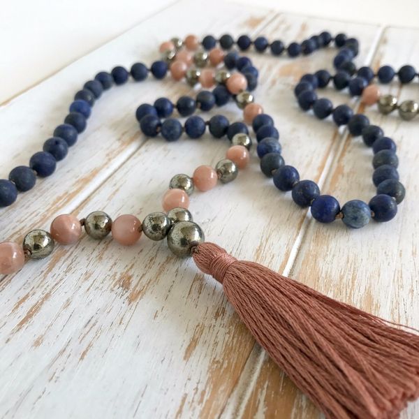 108 mala bead necklace pyrite matte lapis lazuli necklace hand knotted prayer yoga tassel necklaces meditation mala necklaces 200928, Silver
108 mala bead necklace pyrite matte lapis lazuli necklace hand knotted prayer yoga tassel necklaces meditation mala necklaces 200928, Silver