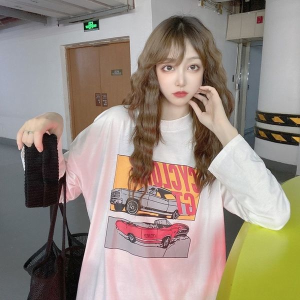 early autumn 2020 new lazy style round neck loose personalized print medium length long sleeve t- women's bottoming coat t-shirt shi, White
early autumn 2020 new lazy style round neck loose personalized print medium length long sleeve t- women's bottoming coat t-shirt shi, White