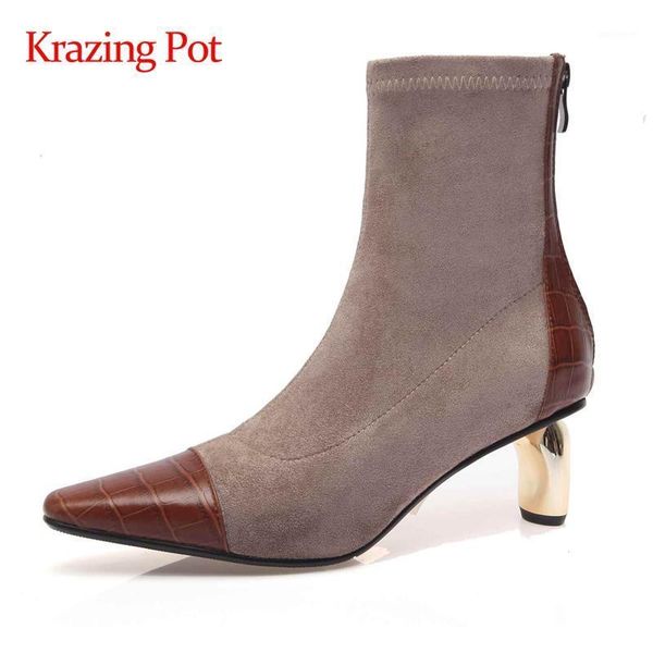 krazing pot fashion boots cow leather gingham mixed cloth small square toe high strange heel zipper nightclub ankle boots l251, Black
krazing pot fashion boots cow leather gingham mixed cloth small square toe high strange heel zipper nightclub ankle boots l251, Black