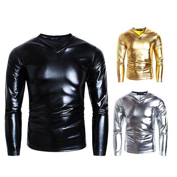 18 glossy t-shirt mens cross-border fashion v-neck glossy long-t-shirt color fashion bottoming shirt performance clothes, White;black
18 glossy t-shirt mens cross-border fashion v-neck glossy long-t-shirt color fashion bottoming shirt performance clothes, White;black