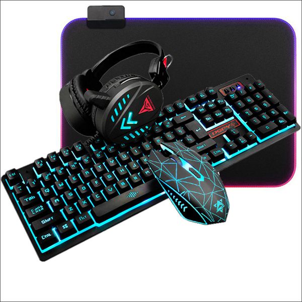 wkm-612b 4 in 1 mechanical keyboard and combo head rubber mouse pad full gaming pc set