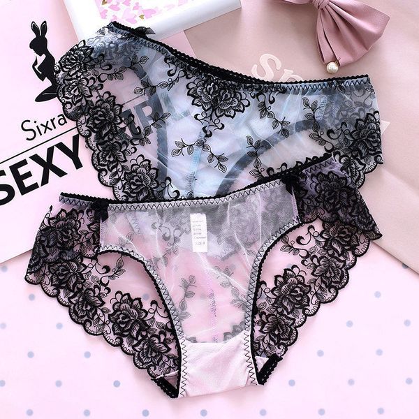 lace underwear women's thin breathable embroidered printed ice mesh hollow out traceless briefs, Black;pink
lace underwear women's thin breathable embroidered printed ice mesh hollow out traceless briefs, Black;pink