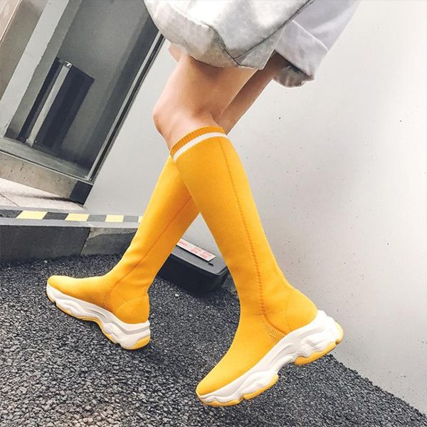 wedges shoes women's knitting boots round toe rock singer design vitality stretch knee high sock boots botas mujer, Black
wedges shoes women's knitting boots round toe rock singer design vitality stretch knee high sock boots botas mujer, Black