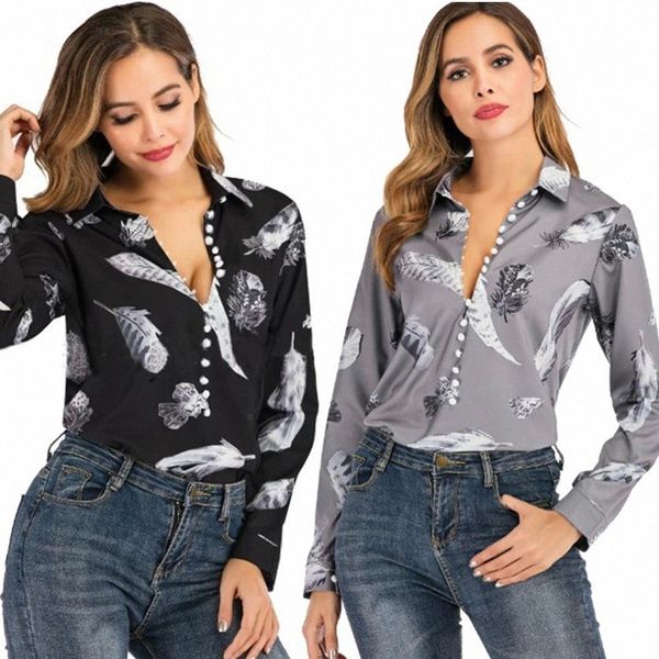 office lady casual long sleeve turn down collar feathers print shirt #po97, White
office lady casual long sleeve turn down collar feathers print shirt #po97, White