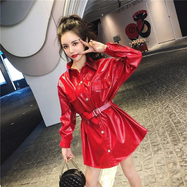 women's trench coats 2021 spring women loose belted faux leather coat streetwear slim jacket, Tan;black
women's trench coats 2021 spring women loose belted faux leather coat streetwear slim jacket, Tan;black