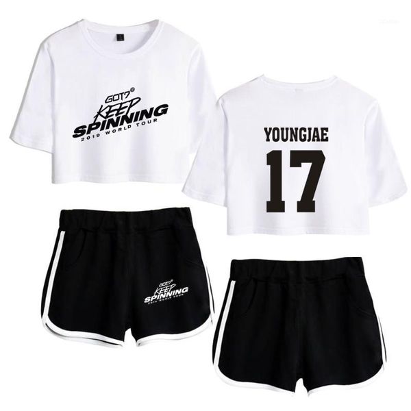 got7 print girls temperament digital short sleeve t-shirt ladies belly button t-shirt + shorts two-color mixed clothing set1, Gray
got7 print girls temperament digital short sleeve t-shirt ladies belly button t-shirt + shorts two-color mixed clothing set1, Gray