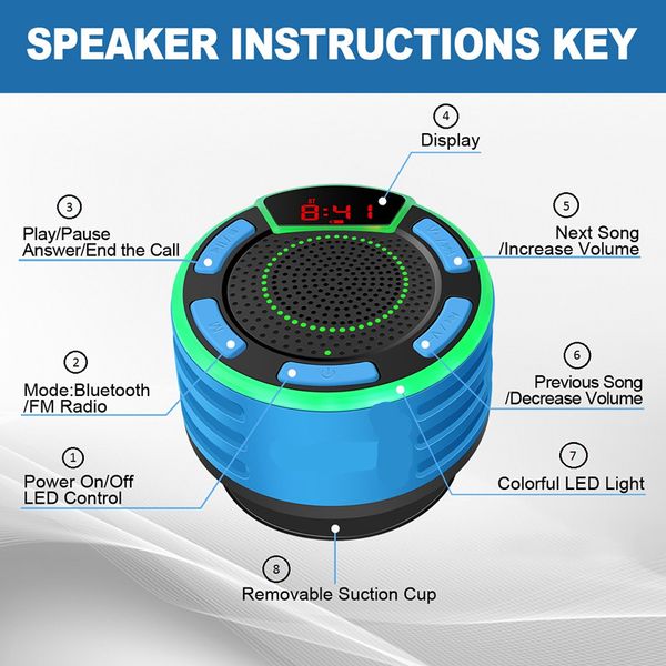 Image of FreeShipping TWS Bluetooth Speakers IPX7 Waterproof Portable Wireless Shower Speaker with LED Display FM Radio Suction Cup