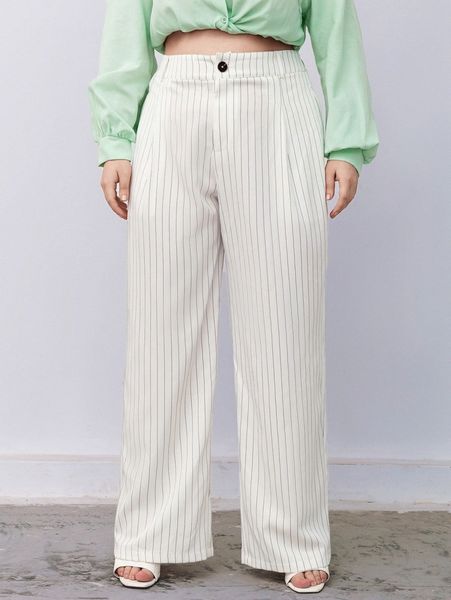 plus pinstriped print plicated wide leg pants h46v#, Black
plus pinstriped print plicated wide leg pants h46v#, Black