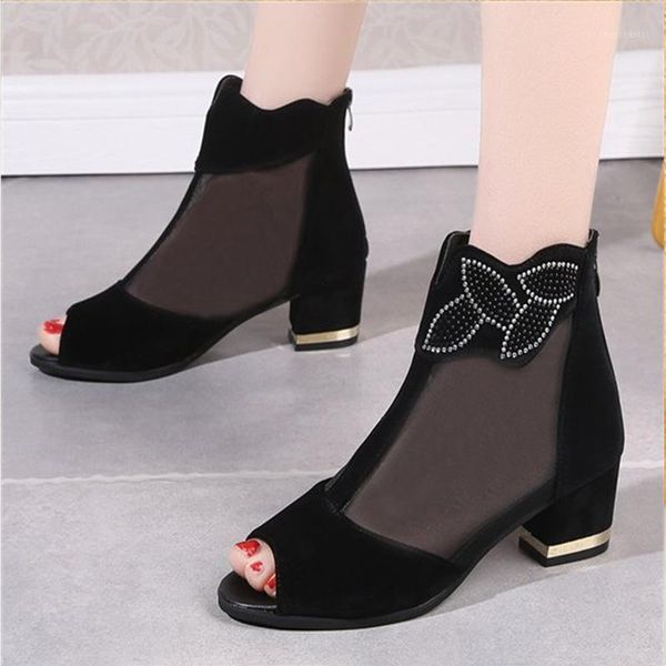 sandals women fashion roma summer outdoor square heel high slipper ladies shoes slip-on shoes1, Black