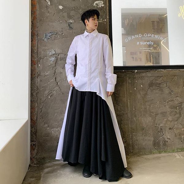 men long sleeve irregular design casual black white shirt male japan gothic dress shirts stage show costumes, White;black
men long sleeve irregular design casual black white shirt male japan gothic dress shirts stage show costumes, White;black