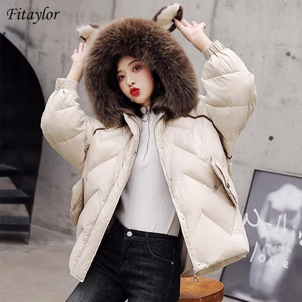 fitaylor 2020 winter women ear hooded down parkas natural fur collar 90% white duck down coat thick warm oversize outwear, Black
fitaylor 2020 winter women ear hooded down parkas natural fur collar 90% white duck down coat thick warm oversize outwear, Black