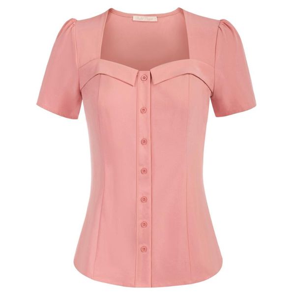 belle poque women sweetheart neck shirt short sleeve curved hem button placket slim retro blouse summer lady clothes new, White
belle poque women sweetheart neck shirt short sleeve curved hem button placket slim retro blouse summer lady clothes new, White