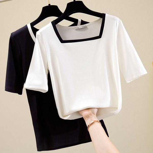 french collar color contrast short sleeve coat t-shirt t-shirt for women 2020 summer new high elastic bottom square collar versatile sol, White
french collar color contrast short sleeve coat t-shirt t-shirt for women 2020 summer new high elastic bottom square collar versatile sol, White