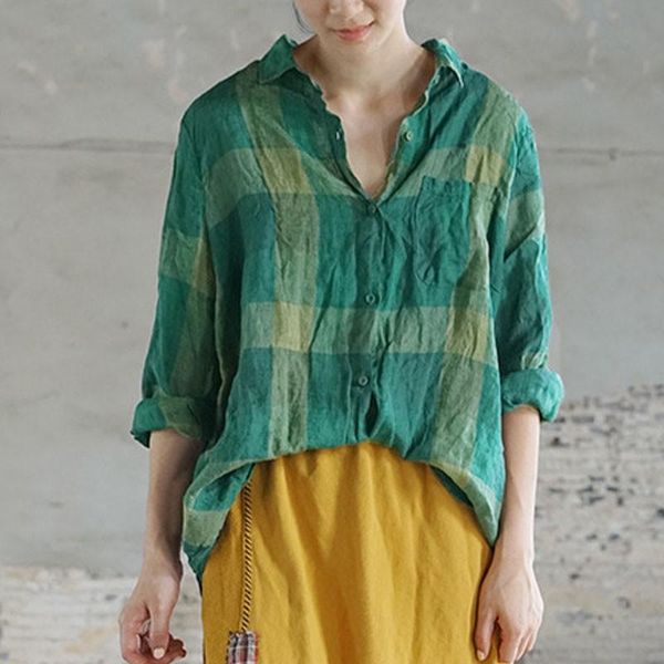 fairynatural women plaid cotton linen blouse 2020 autumn spring simple ladies turn down collar casual vintage, White
fairynatural women plaid cotton linen blouse 2020 autumn spring simple ladies turn down collar casual vintage, White