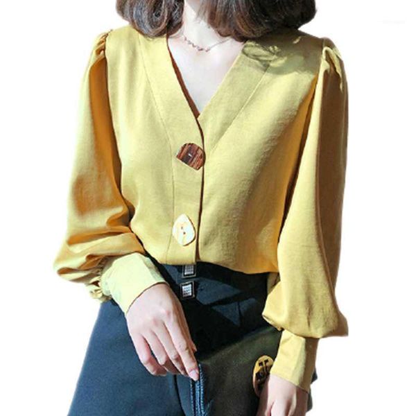 beautiful seashell button decoration woman autumn shirt casual v-neck lantern long sleeve yellow blouse ladies pink apricot 1, White
beautiful seashell button decoration woman autumn shirt casual v-neck lantern long sleeve yellow blouse ladies pink apricot 1, White