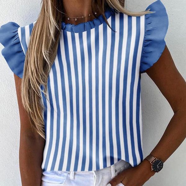 women's blouses & shirts butterfly short sleeve elegant striped print women blouse shirt casual summer 2021 office lady ruffle o neck, White
women's blouses & shirts butterfly short sleeve elegant striped print women blouse shirt casual summer 2021 office lady ruffle o neck, White