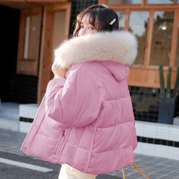 women's down & parkas sweet corduroy winter jacket women hooded parka fur collar short coat monteau femme thicken jackets c6637, Black
women's down & parkas sweet corduroy winter jacket women hooded parka fur collar short coat monteau femme thicken jackets c6637, Black