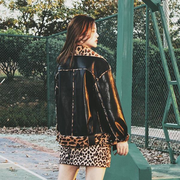 women's leather & faux autumn fashion spring warm thicken zipper long sleeves turn-down collar pockets loose coat female cy372, Black
women's leather & faux autumn fashion spring warm thicken zipper long sleeves turn-down collar pockets loose coat female cy372, Black