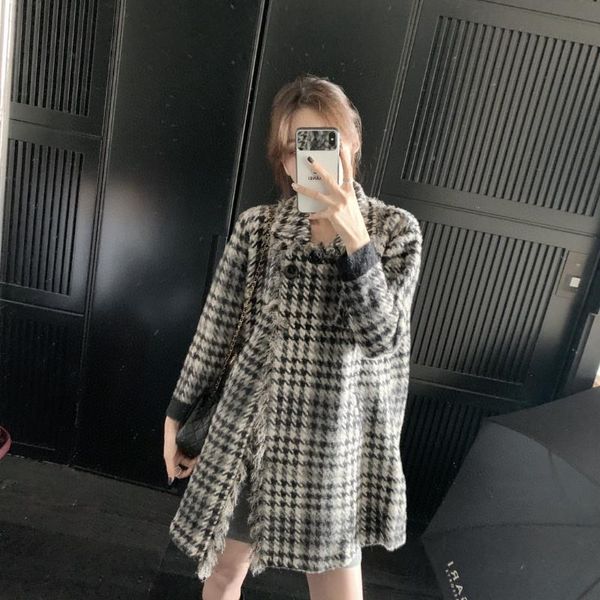 women's wool & blends plover, woolen cloth, female long mink coat whom lattice winter over-the-knee rongchang model, Black
women's wool & blends plover, woolen cloth, female long mink coat whom lattice winter over-the-knee rongchang model, Black