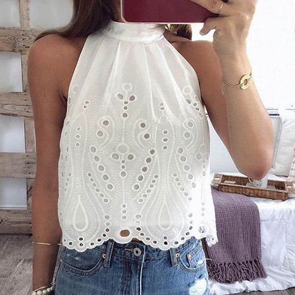 new summer women t shirt solid color white halter collar sleeveless lace up t shirt hollow out patchwork t-shirts
new summer women t shirt solid color white halter collar sleeveless lace up t shirt hollow out patchwork t-shirts