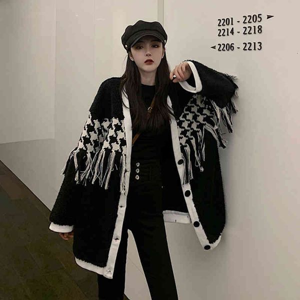 women's fur & faux suéter solto de manga longa com franjas, moda feminina outono gola v geométrica complexa chique casaco d5nq, Black
women's fur & faux suéter solto de manga longa com franjas, moda feminina outono gola v geométrica complexa chique casaco d5nq, Black