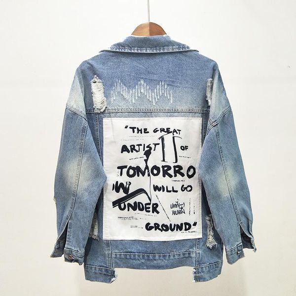 plus size women letter printed korean hole denim jacket spring casual harajuku washed blue jean jacket female student basic coat1, Black;brown
plus size women letter printed korean hole denim jacket spring casual harajuku washed blue jean jacket female student basic coat1, Black;brown