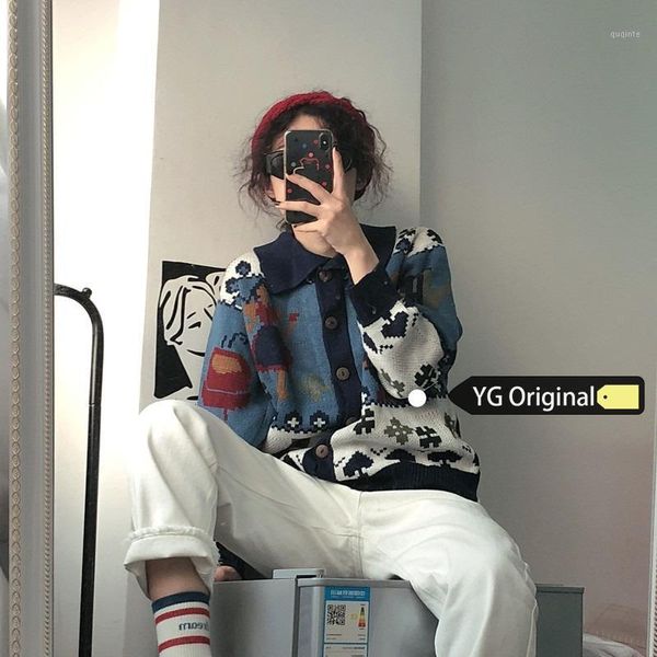 spring and autumn japanese retro childlike jacquard lapel knit cardigan girl loose long sleeve sweater1, White
spring and autumn japanese retro childlike jacquard lapel knit cardigan girl loose long sleeve sweater1, White