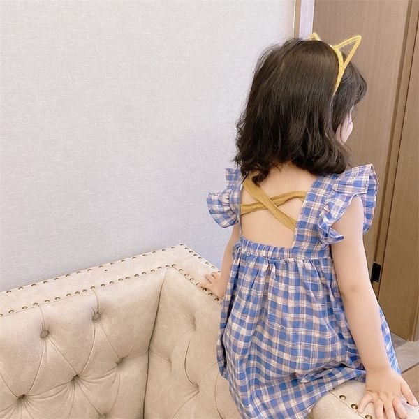 summer korean style fashion fly sleeve back cross plaid dress for girls cotton fashion sleeveless casual dresses lj200923, Red;yellow
summer korean style fashion fly sleeve back cross plaid dress for girls cotton fashion sleeveless casual dresses lj200923, Red;yellow