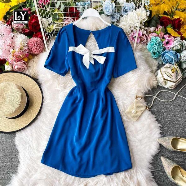 ly varey lin new summer puff sleeve square collar backless slim dress vintage bow a line short sleeve dress1, Black;gray
ly varey lin new summer puff sleeve square collar backless slim dress vintage bow a line short sleeve dress1, Black;gray
