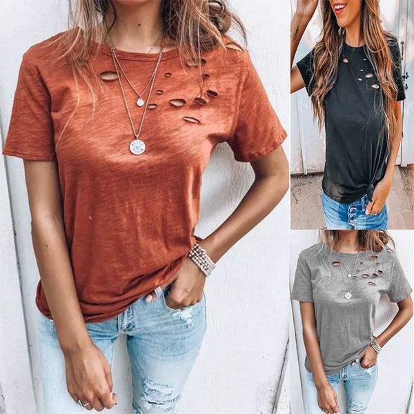 new women's t-shirt pullover round neck with holes loose casual short sleeve, White
new women's t-shirt pullover round neck with holes loose casual short sleeve, White