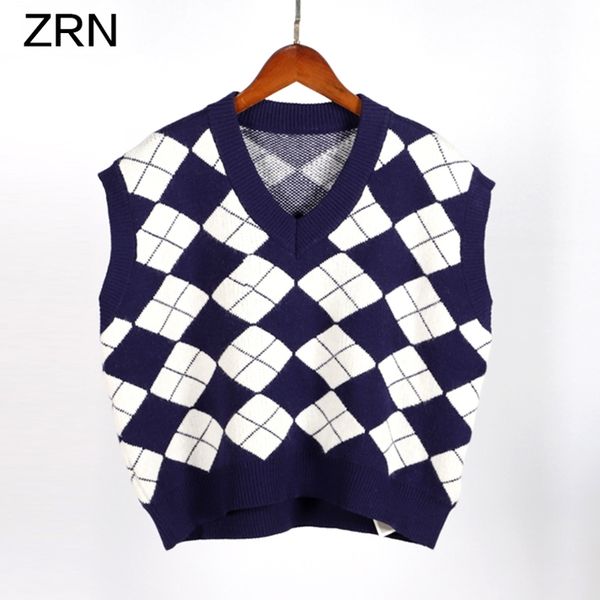 zrn women sweater diamond plaid jacquard sleeveless sweater autumn vintage elegant v-neck knitted england style vest y200910, White;black
zrn women sweater diamond plaid jacquard sleeveless sweater autumn vintage elegant v-neck knitted england style vest y200910, White;black