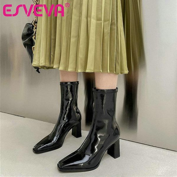 boots esveva 2021 slip on pu patent leather ankle women winter shoes pointed toe fashion med heel size 34-39, Black
boots esveva 2021 slip on pu patent leather ankle women winter shoes pointed toe fashion med heel size 34-39, Black