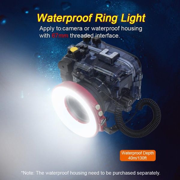 3000lm underwater flash camera ring light 40m/130ft 4 modes 3 colors light for 67mm lens interface with usb charge sl-108
3000lm underwater flash camera ring light 40m/130ft 4 modes 3 colors light for 67mm lens interface with usb charge sl-108