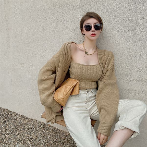 2021 new 2021 spring new 2-piece temperament lazy all-match cardigan sweater + chest wrapped suit women zk28, White;black
2021 new 2021 spring new 2-piece temperament lazy all-match cardigan sweater + chest wrapped suit women zk28, White;black