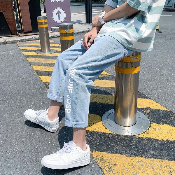 men's jeans summer thin 2021 light-colored loose straight leg trend printing hong kong style cropped pants slim casual, Blue
men's jeans summer thin 2021 light-colored loose straight leg trend printing hong kong style cropped pants slim casual, Blue