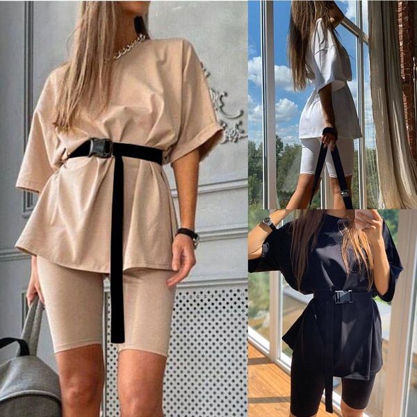 womens tracksuit shirt trousers two piece set with belt o neck loose short sleeve sports casual suit streetwear outfits, Gray
womens tracksuit shirt trousers two piece set with belt o neck loose short sleeve sports casual suit streetwear outfits, Gray