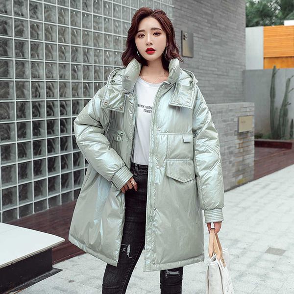 new glossy parka oversize coat fashion winter jacket women medium long hooded parka female warm office lady 201118, Black
new glossy parka oversize coat fashion winter jacket women medium long hooded parka female warm office lady 201118, Black