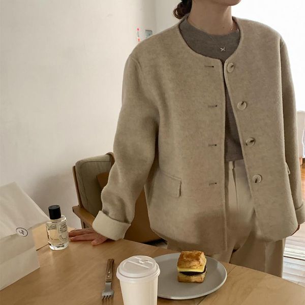 women's wool & blends collar single breasted overcoat brief cardigan outerwear women winter vintage beige short cashmere coat jacket ro, Black
women's wool & blends collar single breasted overcoat brief cardigan outerwear women winter vintage beige short cashmere coat jacket ro, Black