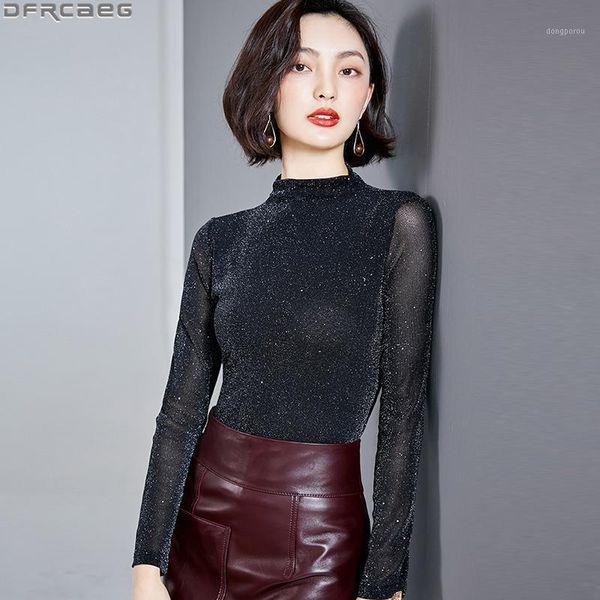 fashion shiny lurex women blouses 2021 turtleneck slim tunic shirts female stretch plus size mesh glitter long sleeve blusa1, White
fashion shiny lurex women blouses 2021 turtleneck slim tunic shirts female stretch plus size mesh glitter long sleeve blusa1, White