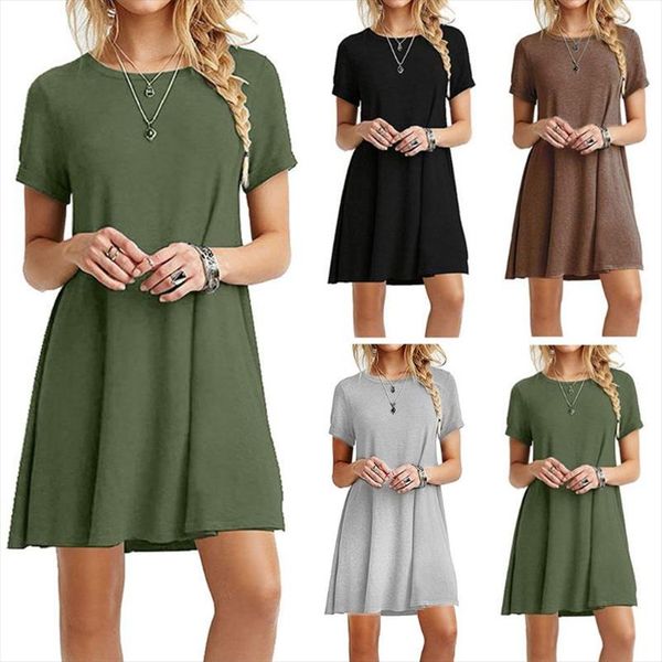 women summer plus size short sleeves midi swing t shirt dress plain solid color crew neck casual loose pullover tunic, Black;gray
women summer plus size short sleeves midi swing t shirt dress plain solid color crew neck casual loose pullover tunic, Black;gray