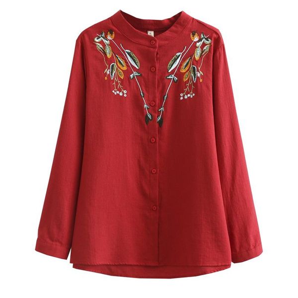 women's blouses & shirts autumn women ladies solid female long sleeve embroidery cotton&linen loose plus size clothing a23 9606, White
women's blouses & shirts autumn women ladies solid female long sleeve embroidery cotton&linen loose plus size clothing a23 9606, White