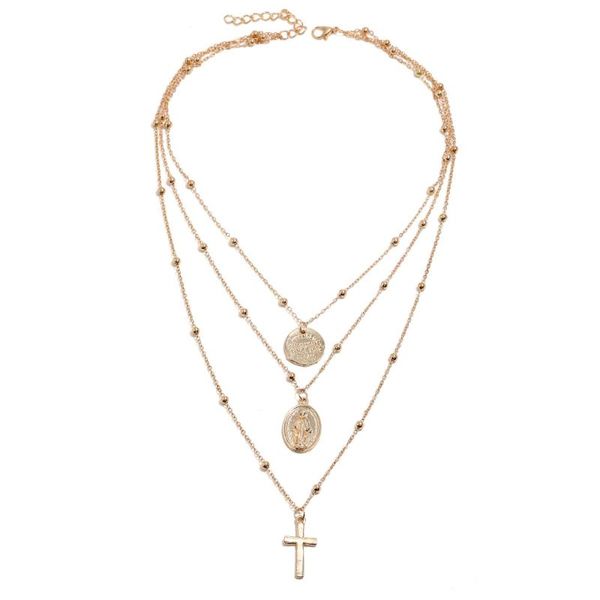 multi layer virgin mary cross coin pendant necklace long chain metal shell pearl beads choker bohemian jewelry for women wedding, Silver 
multi layer virgin mary cross coin pendant necklace long chain metal shell pearl beads choker bohemian jewelry for women wedding, Silver
