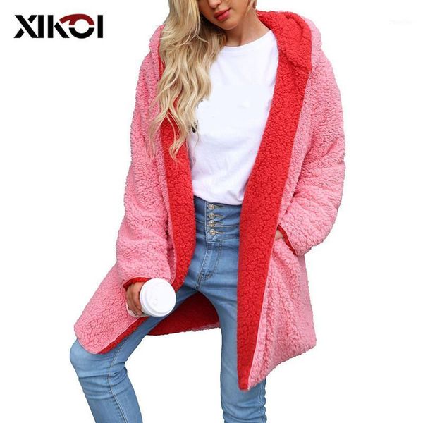 xikoi women faux fur hooded coat s-3xl winter thick warm jacket two sides wear long sleeve overcoat hit color oversize jackets1, Black 
xikoi women faux fur hooded coat s-3xl winter thick warm jacket two sides wear long sleeve overcoat hit color oversize jackets1, Black