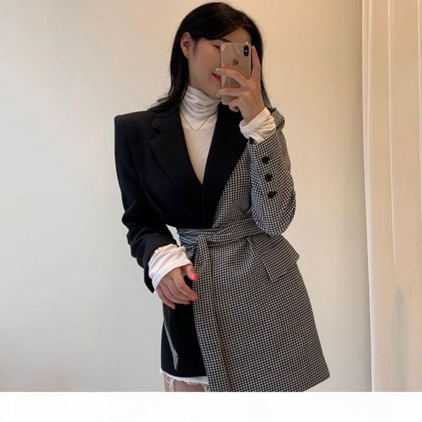 vintage plaid patchwork women blazer spring long sleeve matching irregular women jackets coat with belts vintage suit coats, White;black
vintage plaid patchwork women blazer spring long sleeve matching irregular women jackets coat with belts vintage suit coats, White;black