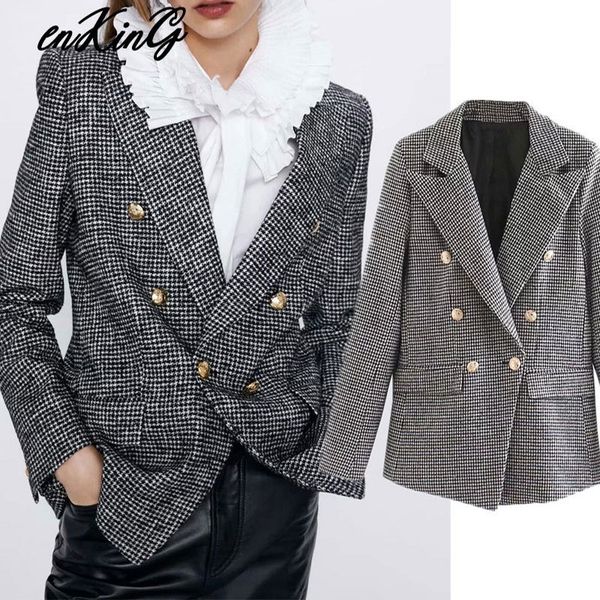 2020 women formal houndstooth tweed za blazer double breasted long sleeve pockets coats office wear casual c1008, White;black 
2020 women formal houndstooth tweed za blazer double breasted long sleeve pockets coats office wear casual c1008, White;black