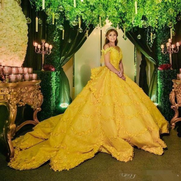 vintage yellow quinceanera dresses floral flowers appliqued court train off shoulder girl formal prom party gown sweet 15 dress brithday 16, Black
vintage yellow quinceanera dresses floral flowers appliqued court train off shoulder girl formal prom party gown sweet 15 dress brithday 16, Black