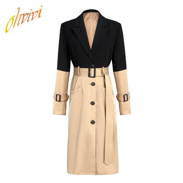 trench coat for women slim fit black and brown color mixed high waist with belt long sleeves turn down dress blazer ladies, Tan;black
trench coat for women slim fit black and brown color mixed high waist with belt long sleeves turn down dress blazer ladies, Tan;black